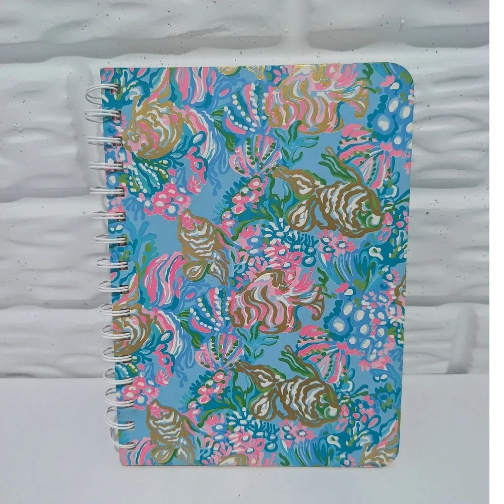 Lilly Pulitzer Spiral Notebook Blue Pink Gold Floral Lined Journal with Pocket